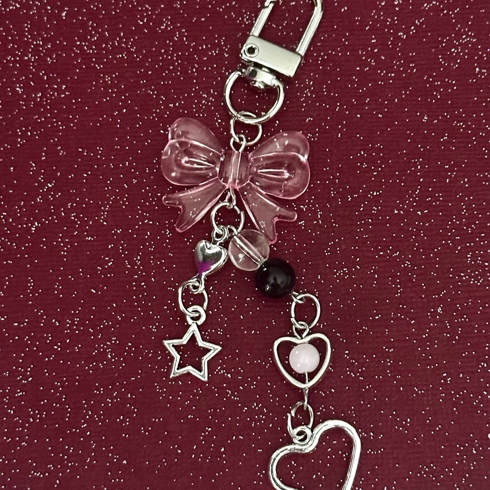 Pink and Silver Bow Charm Keychain